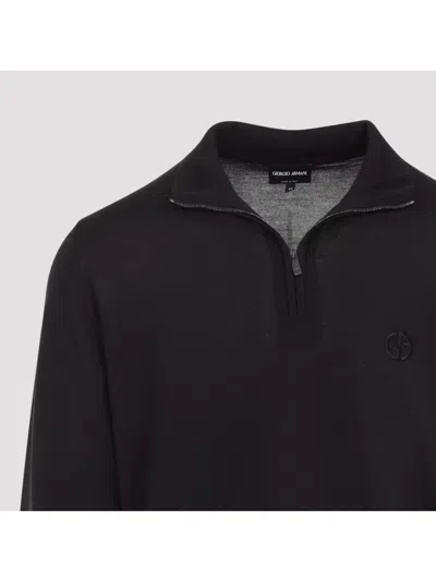 Giorgio Armani Classic Zip-up Pullover Crafted From Virgin Wool In Black
