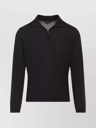 Giorgio Armani Classic Zip-up Pullover Crafted From Virgin Wool In Black