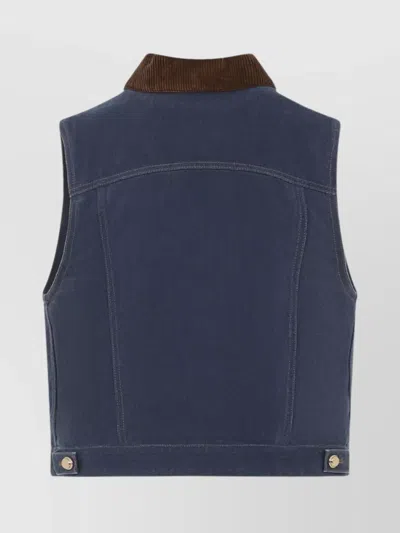 Miu Miu Flap Pocket Denim Jacket With Flock Collar In Blue