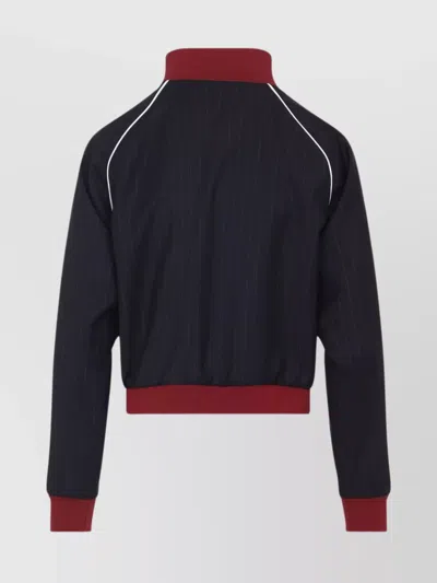 Miu Miu Pinstripe Wool Jacket With Stand-up Collar In Blue