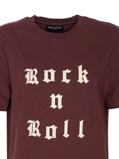 Zadig & Voltaire Crewneck Graphic Print Rock N Roll Beaded Top In Burgundy