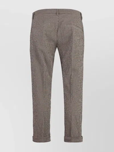 Dondup Cotton Trousers With Belt Loops And Cuffed Hem In Brown