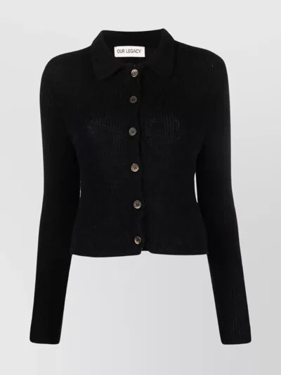 Our Legacy Alpaca Wool Blend Knit Polo Top In Black