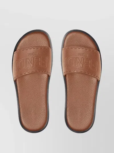 Fendi Wide Band Leather Slides