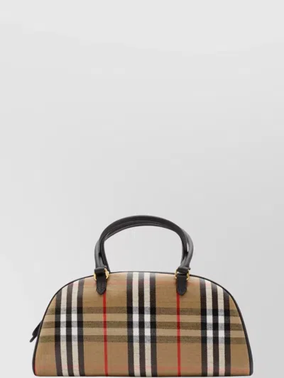 Burberry Highland Beige Handbag With Ekd Patch On The Front And All-over Check Motif In Cotton Blend Woman In Neutral