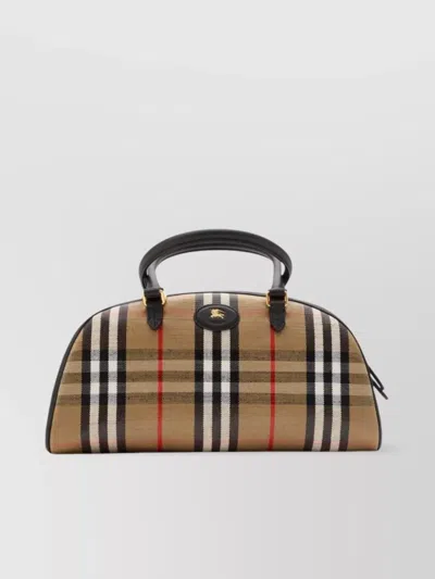 Burberry Highland Beige Handbag With Ekd Patch On The Front And All-over Check Motif In Cotton Blend Woman In Neutral