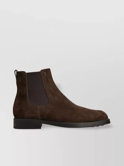 Tod's Round Toe Suede Chelsea Boots With Elastic Side Panels
