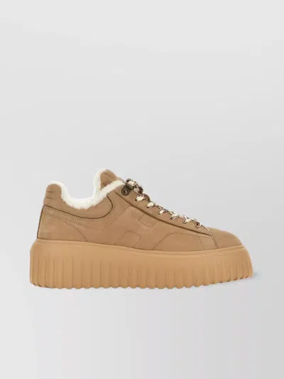 Hogan Suede Sneakers Shearling Lining Platform Sole