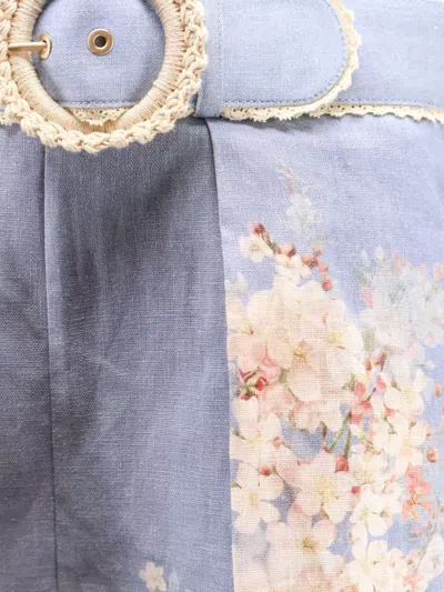 Zimmermann Cascadian Belted Lace-trimmed Pleated Floral-print Linen Shorts In Blue