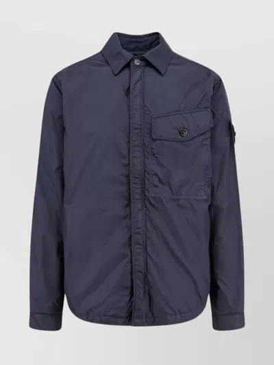 Stone Island Recycled Nylon Jacket Featuring Removable Patch In Blue