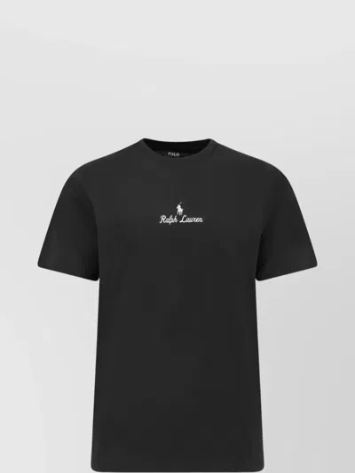 Polo Ralph Lauren Ribbed Crew-neck Cotton T-shirt With Short Sleeves In Black