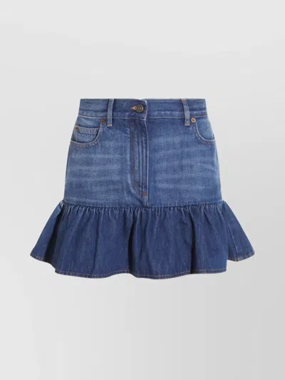 Valentino Ruffled Hem Skirt With Pockets And Belt Loops In Blue