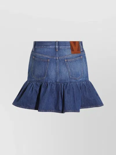 Valentino Ruffled Hem Skirt With Pockets And Belt Loops In Blue