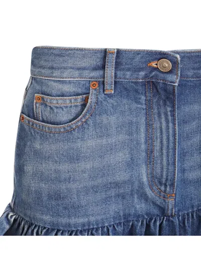Valentino Ruffled Hem Skirt With Pockets And Belt Loops In Blue