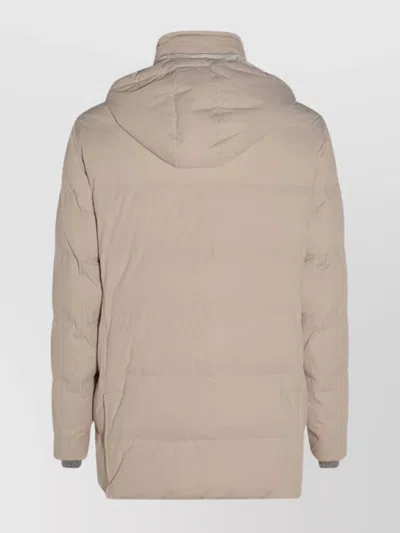 Brunello Cucinelli Knit Insert Down Jacket Puffer Jackets Beige In Neutral