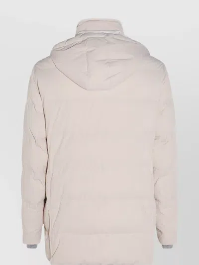 Brunello Cucinelli Knit Insert Down Jacket Puffer Jackets Beige In Neutral