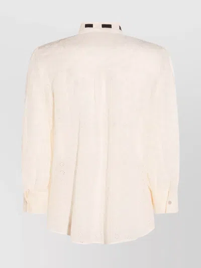 Valentino Embroidered Bow Stand Collar Long Sleeve Top In Neutral