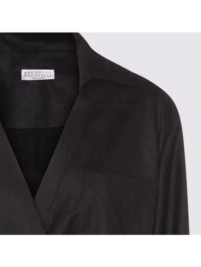 Brunello Cucinelli Wrap-effect Midi Shirt Dress In Black