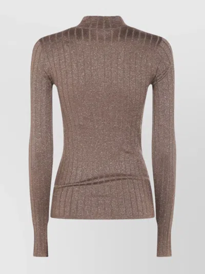 Brunello Cucinelli Metallic Ribbed Slim Fit Mock Neck In Brown