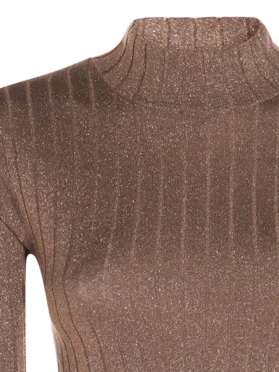 Brunello Cucinelli Metallic Ribbed Slim Fit Mock Neck In Brown