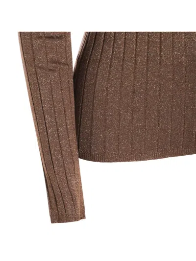 Brunello Cucinelli Metallic Ribbed Slim Fit Mock Neck In Brown
