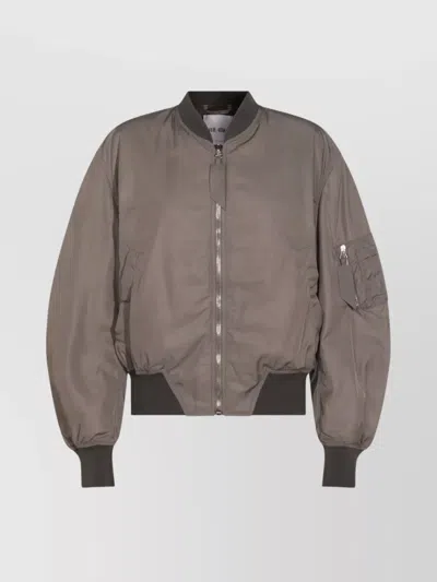 Attico Ribbed Long Sleeve Jacket With Zipper Pocket In Green