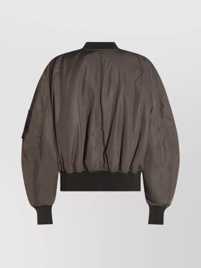 Attico Ribbed Long Sleeve Jacket With Zipper Pocket In Green