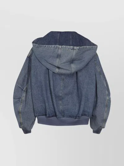 Attico Hooded Ribbed Cuffs Hem Jacket In Blue