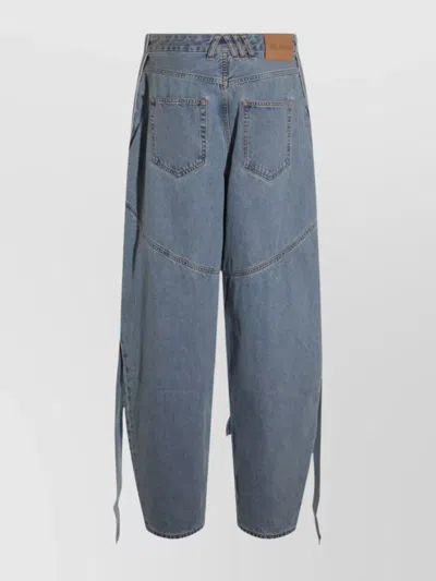 Attico Blue Jeans With Maxi Drawstring On The Front And Logo Patch On The Rear In Denim Woman In Blue