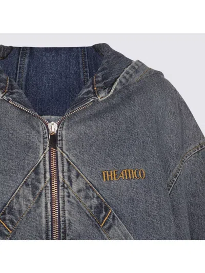 Attico Hooded Ribbed Cuffs Hem Jacket In Blue