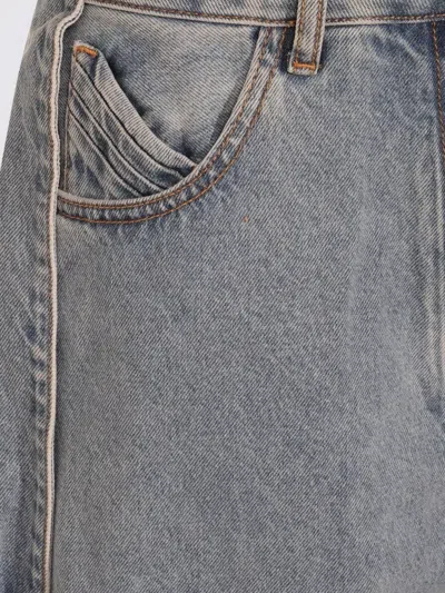 Attico Blue Jeans With Maxi Drawstring On The Front And Logo Patch On The Rear In Denim Woman In Blue