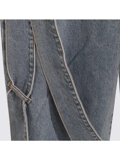 Attico Blue Jeans With Maxi Drawstring On The Front And Logo Patch On The Rear In Denim Woman In Blue