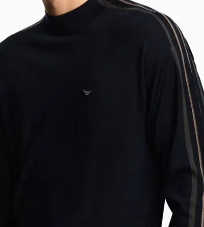 Emporio Armani Colour-block Virgin-wool Jumper In Blue