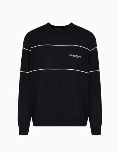 Emporio Armani Virgin-wool Jumper With Jacquard Logo In Black