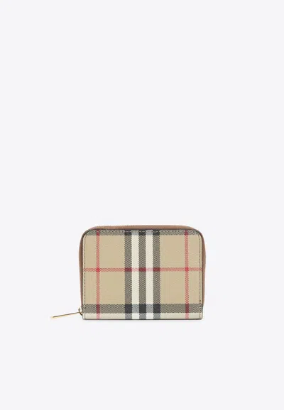 Burberry Mini Zip Around Wallet In Neutral