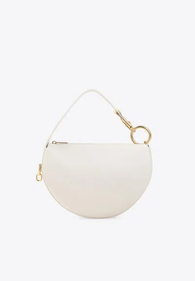 Burberry Half-moon Design Shoulder Bag With Gold Ring Detail In Neutral