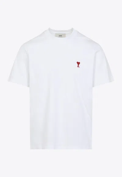 Ami Alexandre Mattiussi Ami Paris Men Cotton T-shirt With Iconic Embroidery In White