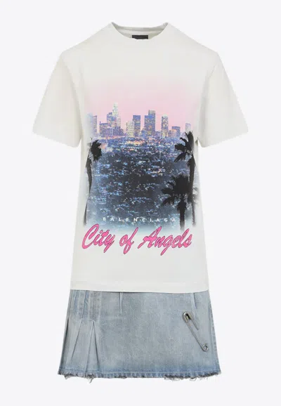 Balenciaga Layered Mini Dress With Denim Skirt Effect