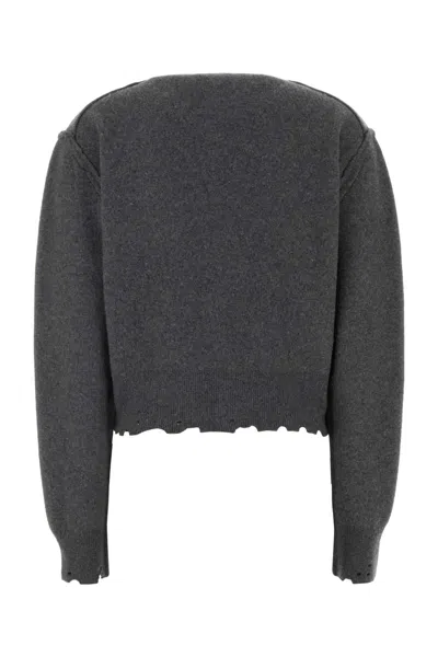 Balenciaga Short Cashmere Blend Cardigan With Frayed Edges In Gray