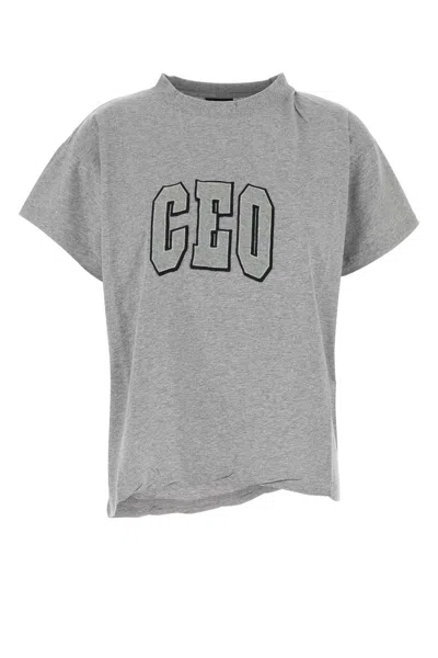 Balenciaga Ceo Asymmetrical Crewneck T-shirt In Gray