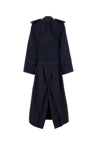 Balenciaga Women Navy Blue Cotton Oversize Trench Coat In Blue