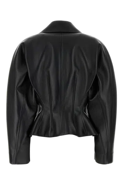 Bottega Veneta Leather Jacket With Collared Neck And Structured Silhouette In Black