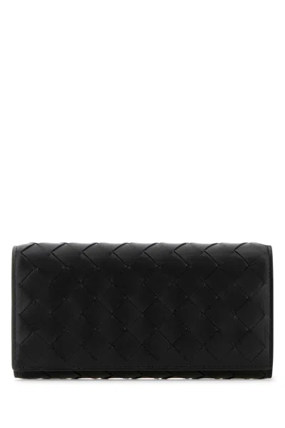 Bottega Veneta Leather Wallet Intrecciato In Black