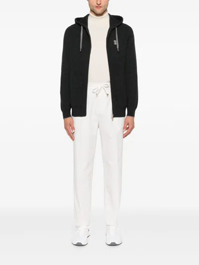 Brunello Cucinelli Cashmere Zip-up Hoodie Featuring Drawstring Hood In Black