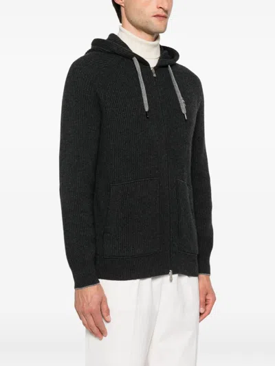 Brunello Cucinelli Cashmere Zip-up Hoodie Featuring Drawstring Hood In Black