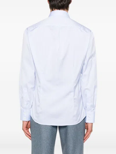 Brunello Cucinelli Cotton Shirt With Button-down Collar And Curved Hem In White