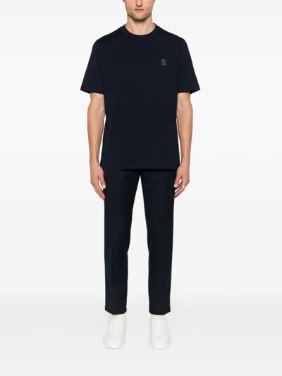 Brunello Cucinelli Cotton Jersey Crew Neck T-shirt With Logo Clothing In Black