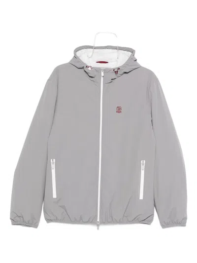 Brunello Cucinelli Nylon Jacket With Hood And Pockets In Gray