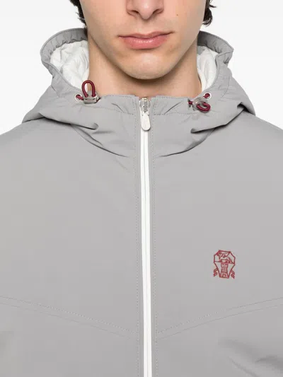 Brunello Cucinelli Nylon Jacket With Hood And Pockets In Gray