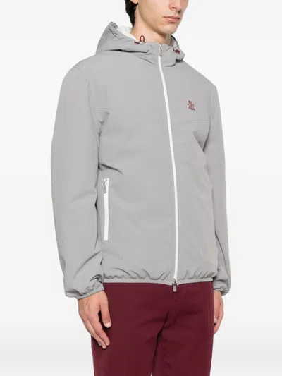 Brunello Cucinelli Nylon Jacket With Hood And Pockets In Gray
